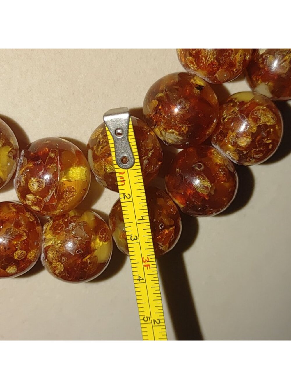 Double Strand Amber Bead Necklace Vintage Sterling Silver Clasp 206g 15mm Beads - Picture 7 of 16
